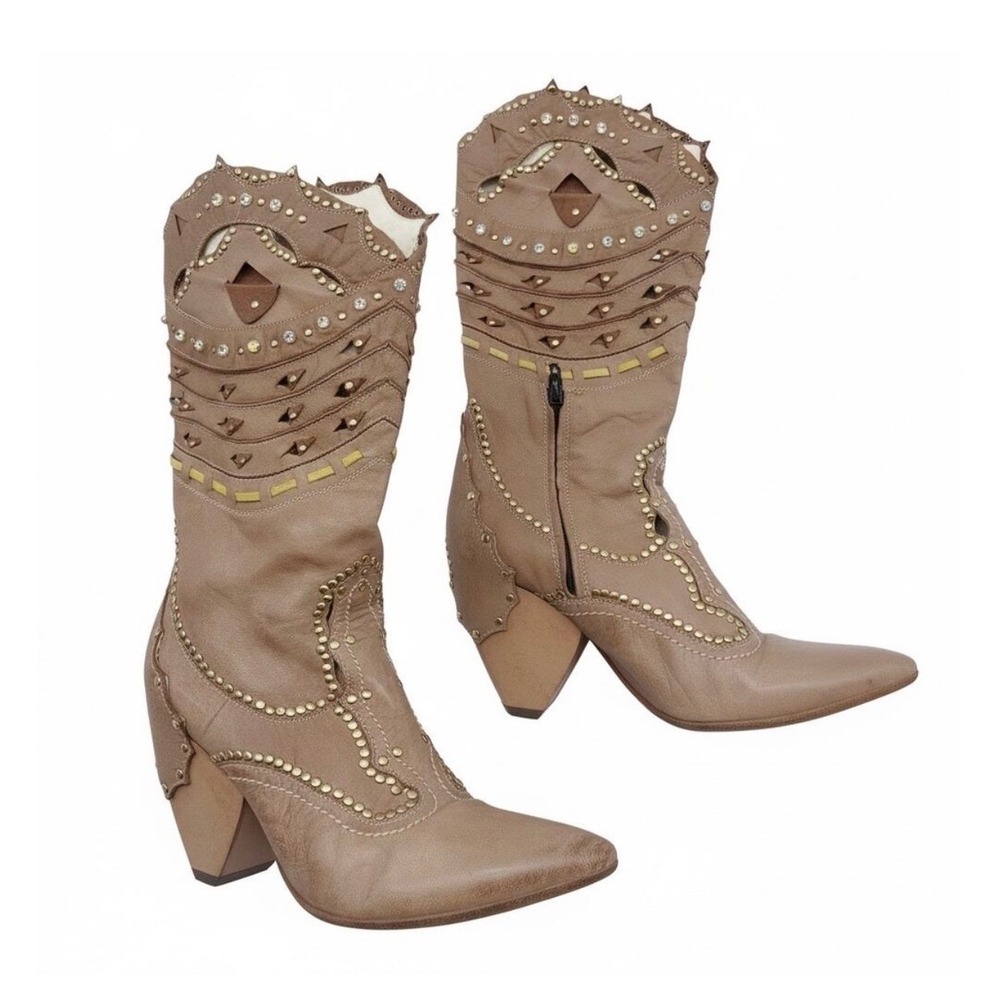 El Vaquero Boots Womens 39 Tan Leather Valerio Giuntoli Studded Crystal Western